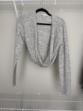 Endless Rose Light Gray Draped Cropped Cardigan